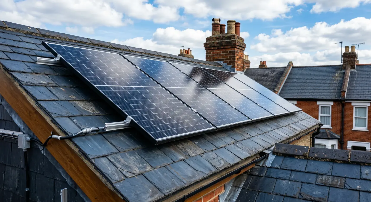Close view of solar panels on UK rooftop